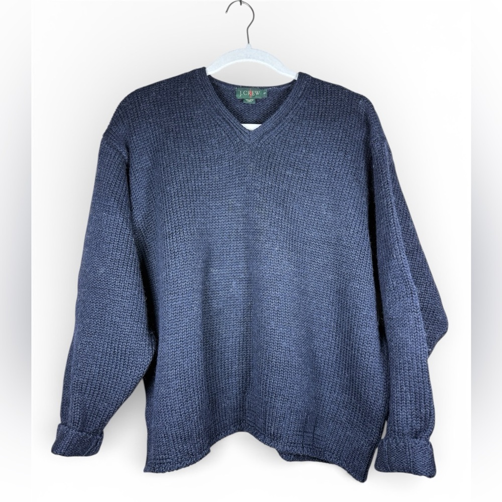 J Crew Vintage Style V-Neck Wool Sweater Navy Blue Size S